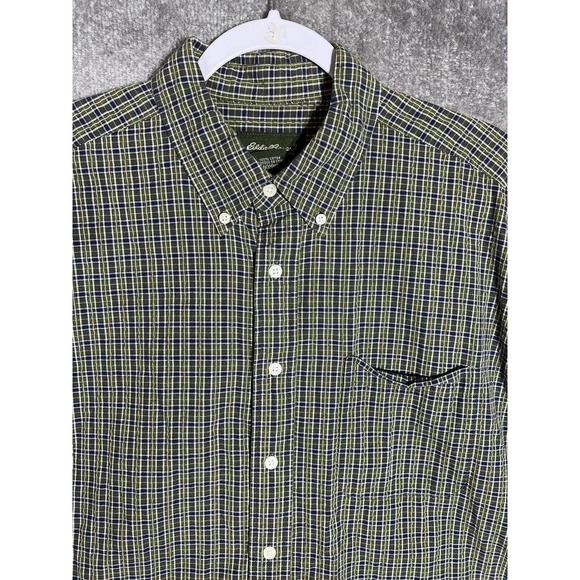 Eddie Bauer Seersucker Button Down Shirt Mens Large Plaid Short Sleeve Pocket - Picture 5 of 8